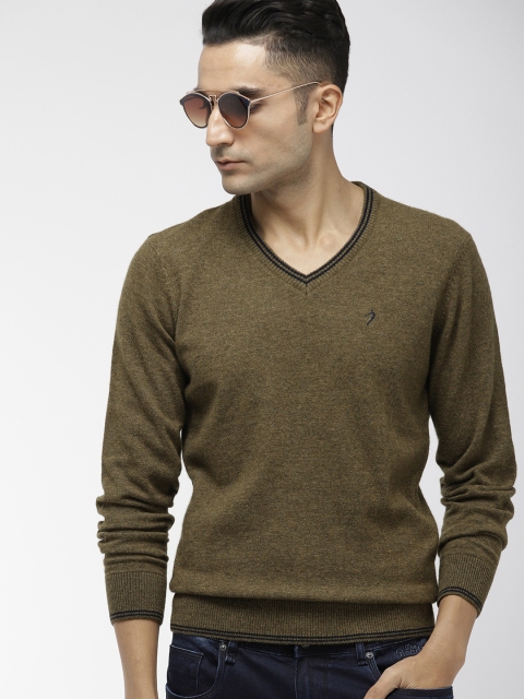 

Indian Terrain Men Olive Green Solid Sweater