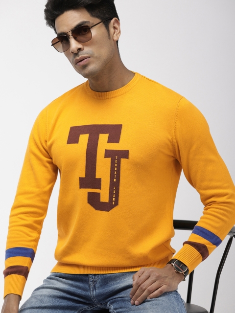 

Indian Terrain Men Yellow Self Design Sweater