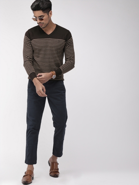

Indian Terrain Men Brown & Beige Striped Pullover Sweater