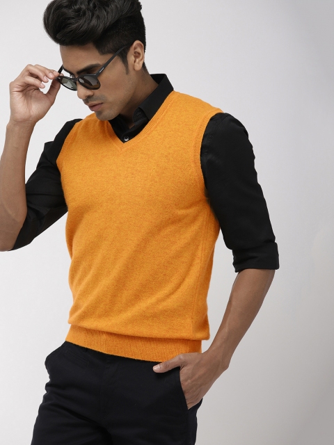 

Indian Terrain Men Mustard Yellow Solid Sweater