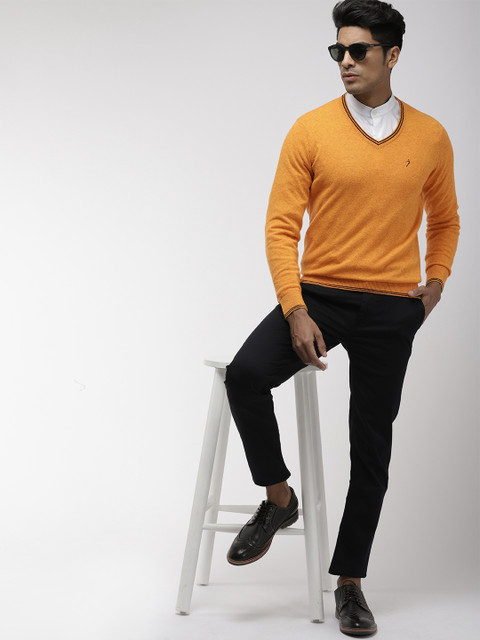 

Indian Terrain Men Mustard Yellow Solid Sweater