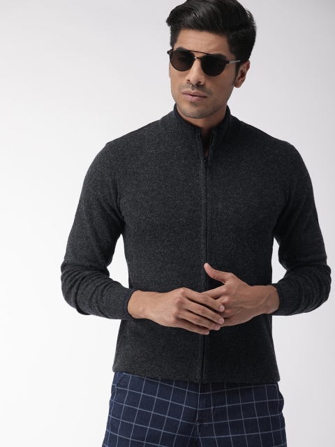 

Indian Terrain Men Charcoal Grey Solid Front-Open Sweater
