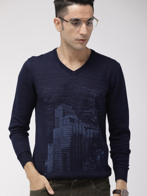 

Indian Terrain Men Navy Blue Printed Pullover Sweater
