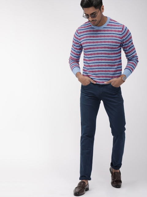 

Indian Terrain Men Blue & Red Self Design Pullover Sweater