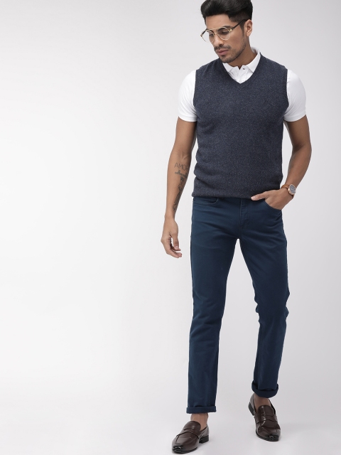 

Indian Terrain Men Navy Blue Solid Pullover Sweater