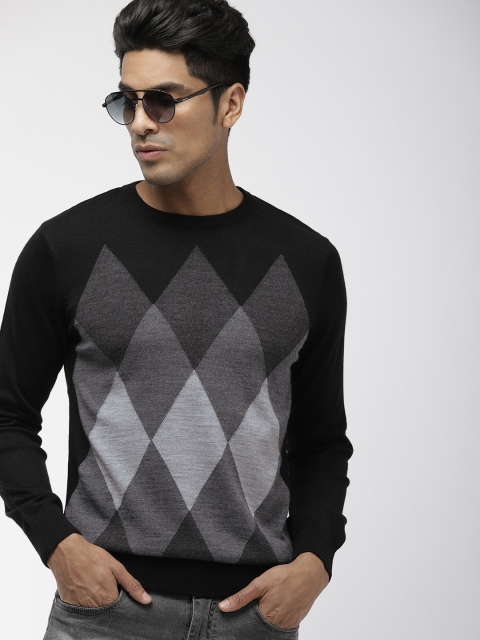 

Indian Terrain Men Black & Grey Self Design Sweater