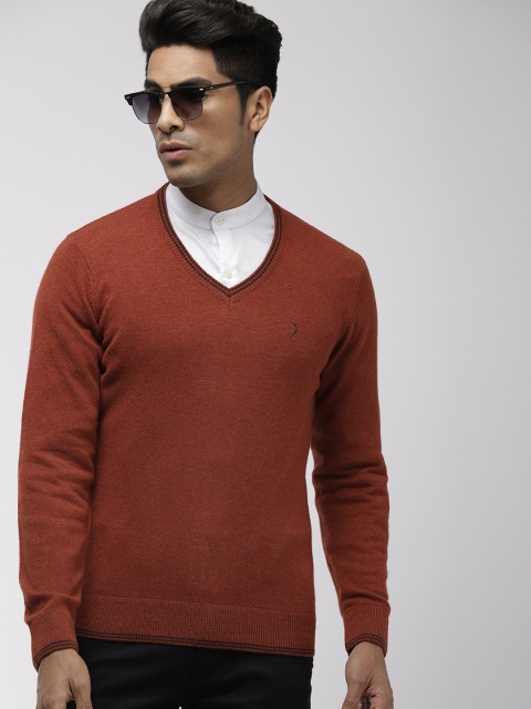 

Indian Terrain Men Rust Brown Solid Sweater