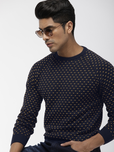 

Indian Terrain Men Navy Blue & Mustard Self Design Sweater