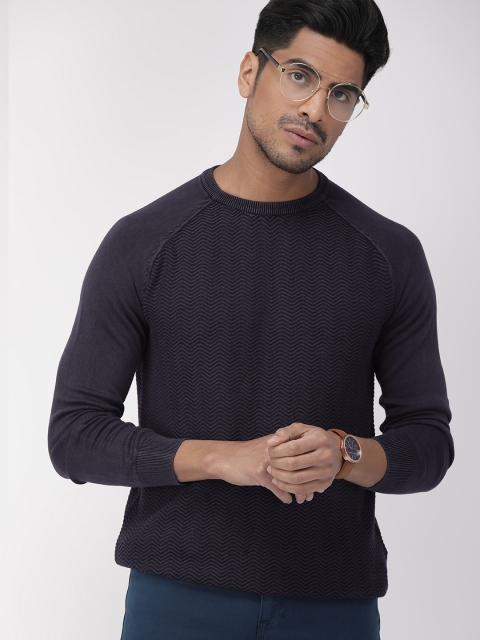 

Indian Terrain Men Navy Blue Self Design Pullover Sweater