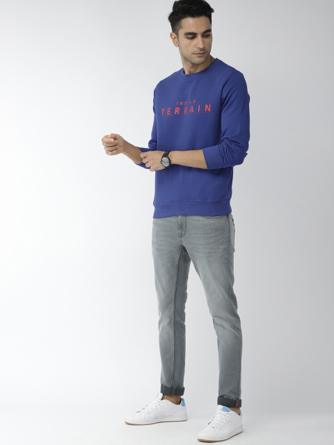 

Indian Terrain Men Blue Printed Pullover Sweatshirt