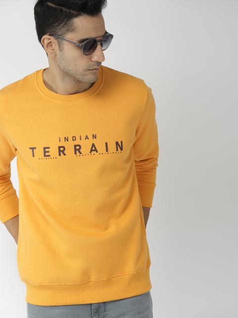 

Indian Terrain Men Mustard Yellow Printed Pullover Sweatshirt