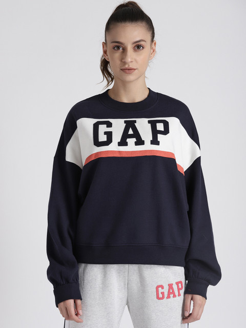 

GAP Women's Colorblock Logo Pullover Sweatshirt, Navy blue