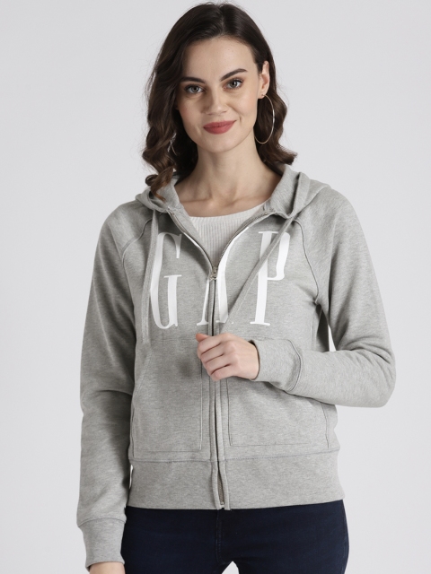 

GAP Women's Vintage Soft Oversized Logo Zip Hoodie, Grey melange