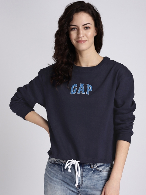 

GAP Women's Logo Drawstring Sweatshirt, Navy blue