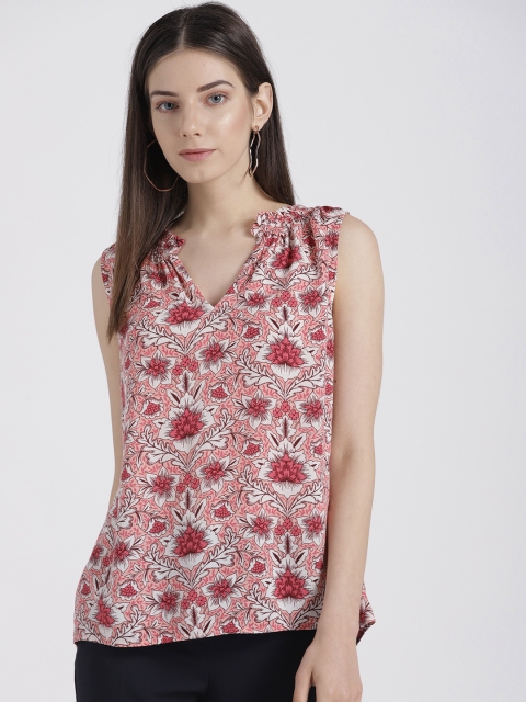 

GAP Women Peach-Coloured Floral Print A-Line Top, Pink
