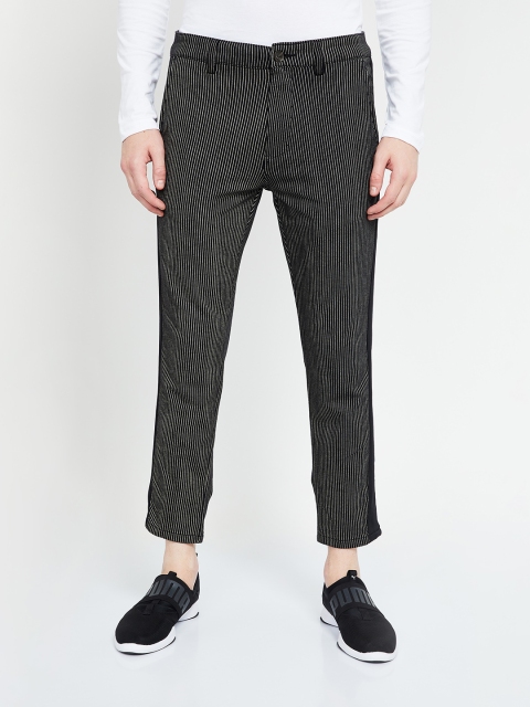 

Bossini Men Black & White Tapered Fit Striped Cropped Regular Trousers