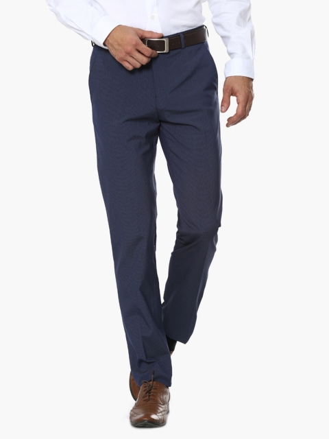 

CODE by Lifestyle Men Navy Blue Slim Fit Self Design Formal Trousers