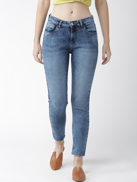 

Flying Machine Women Blue Skinny Fit Mid-Rise Low Distress Stretchable Cropped Jeans