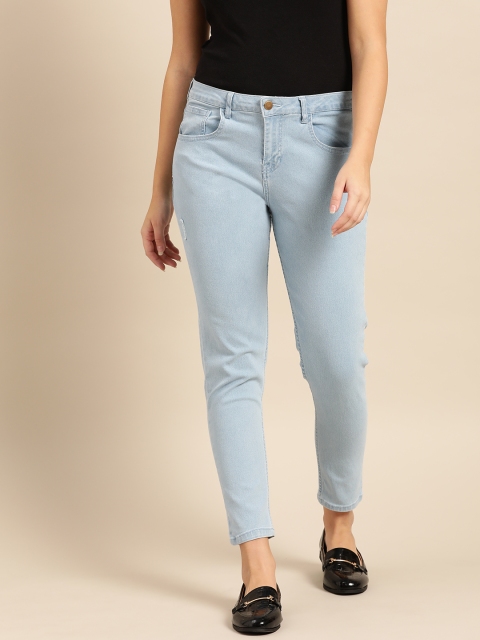 

DressBerry Women Blue Skinny Fit Mid-Rise Low Distress Stretchable Ankle Length Jeans