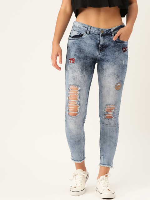 

DressBerry Women Blue Skinny Fit Mid-Rise Acid Wash Highly Distressed Stretchable Jeans