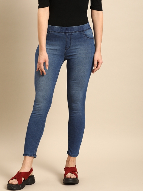 Women Blue Regular Fit Washed Jeggings