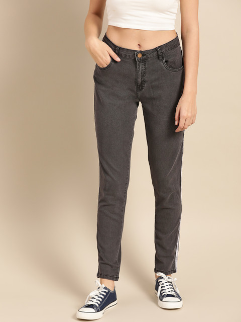 

DressBerry Women Charcoal Grey Skinny Fit Mid-Rise Clean Look Stretchable Ankle Length Jeans