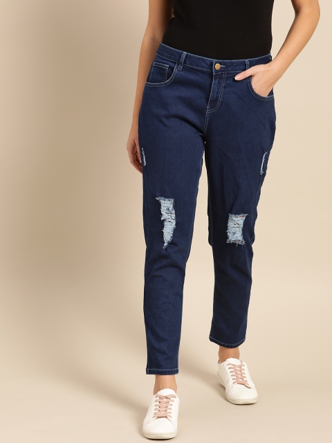 

DressBerry Women Navy Blue Skinny Fit Mid-Rise Mildly Distressed Stretchable Ankle Length Jeans