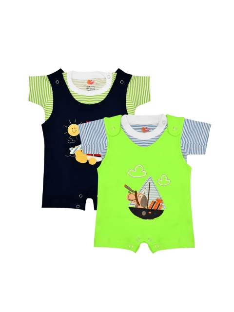 

Orange and Orchid Kids Pack Of 2 T-shirts with Dungarees, Green