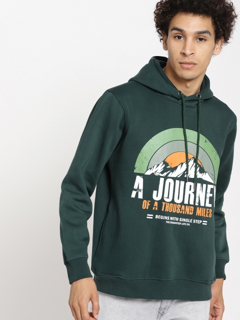 

Roadster Men Green Printed Hooded Sweatshirt