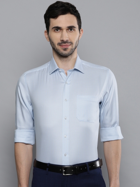 

Louis Philippe Men Blue & White Slim Fit Self Design Permapress finest wrinkle free Formal Shirt
