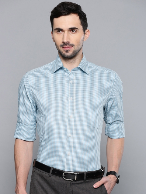 

Louis Philippe Men Teal Blue & White Classic Regular Fit Self Design Formal Shirt