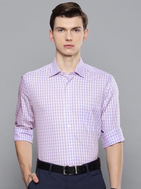 

Louis Philippe Men Pink & Blue Classic Regular Fit Checked Formal Shirt