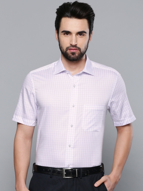 

Louis Philippe Men White & Lavender Classic Regular Fit Checked Permapress finest wrinkle free Formal Shirt
