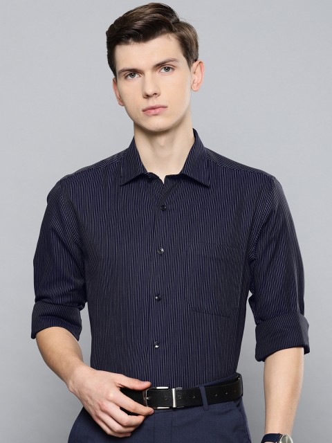 

Louis Philippe Men Navy Blue & White Slim Fit Striped Permapress finest wrinkle free Formal Shirt