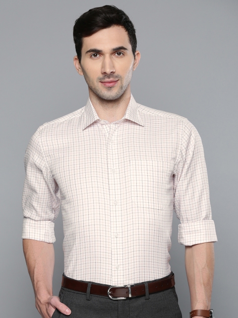 

Louis Philippe Men White & Tan Brown Slim Fit Self Checked Permapress finest wrinkle free Formal Shirt