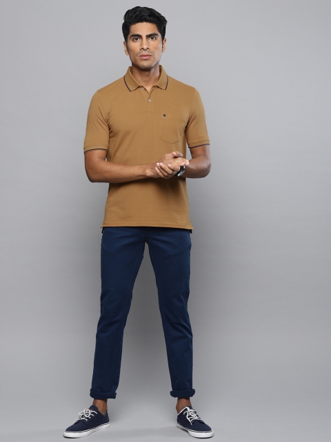 

Louis Philippe Men Khaki Brown Solid Polo Collar T-shirt