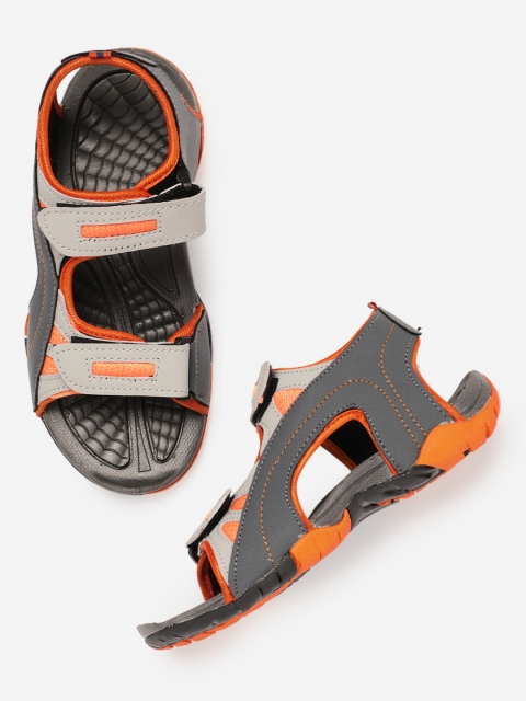 

YK Boys Grey & Orange Solid Sports Sandals