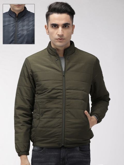 

Indian Terrain Men Olive Green & Blue Solid Reversible Tailored Lightweight Jacket