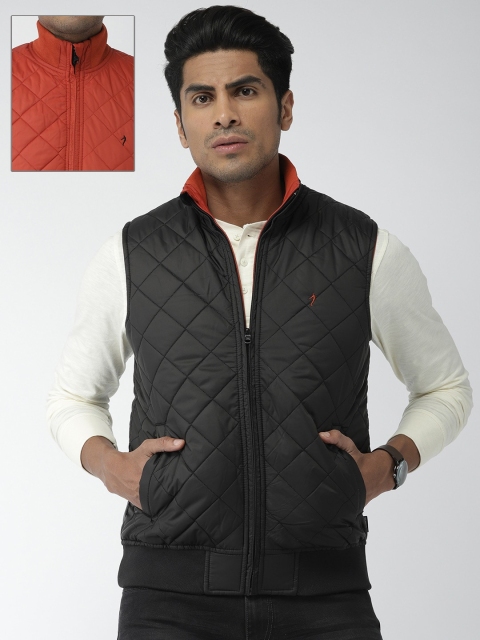 

Indian Terrain Men Black Rust Red Solid Reversible Insulator Quilted Jacket