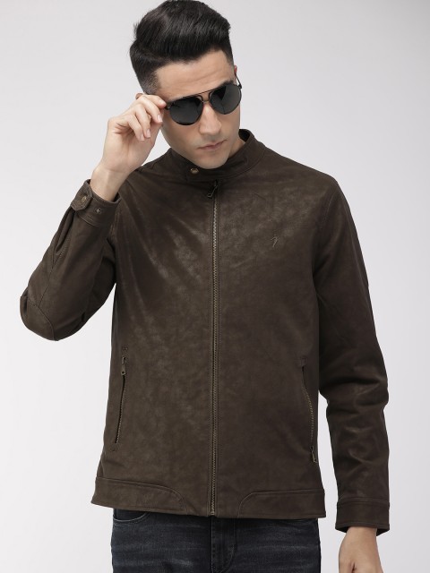 

Indian Terrain Men Brown Solid Lightweight Biker Jacket