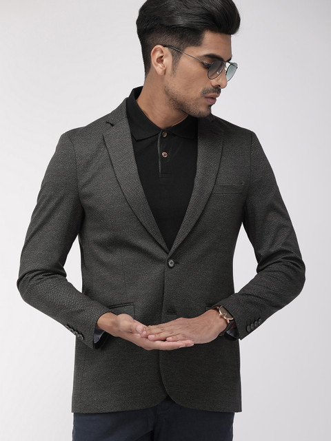 

Indian Terrain Men Charcoal Grey Printed Regular Fit Single-Breasted Casual Blazer