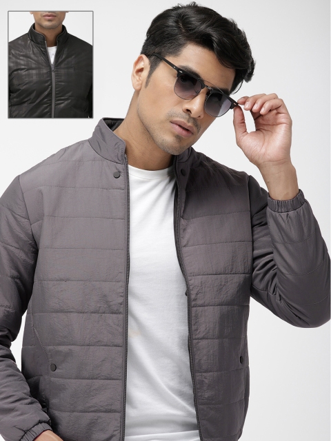 

Indian Terrain Men Grey Solid Reversible Padded Jacket