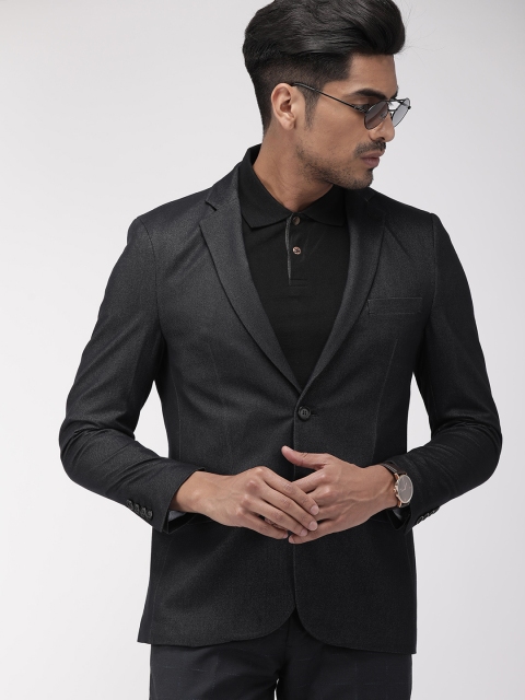 

Indian Terrain Men Black Solid Single Breasted Smart Casual Blazer