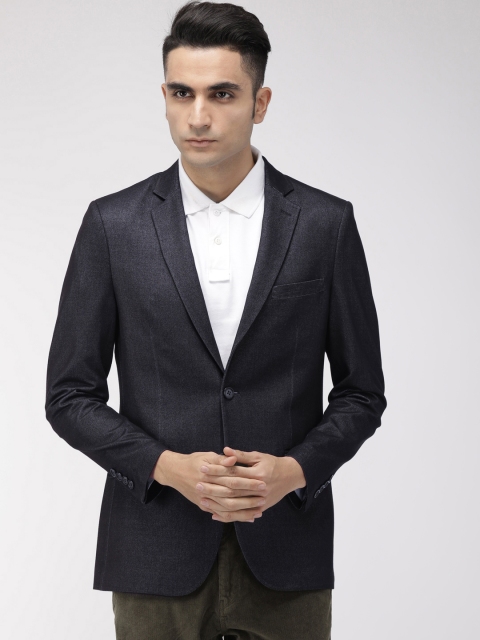 

Indian Terrain Men Navy Blue Solid Single-Breasted Casual Blazer