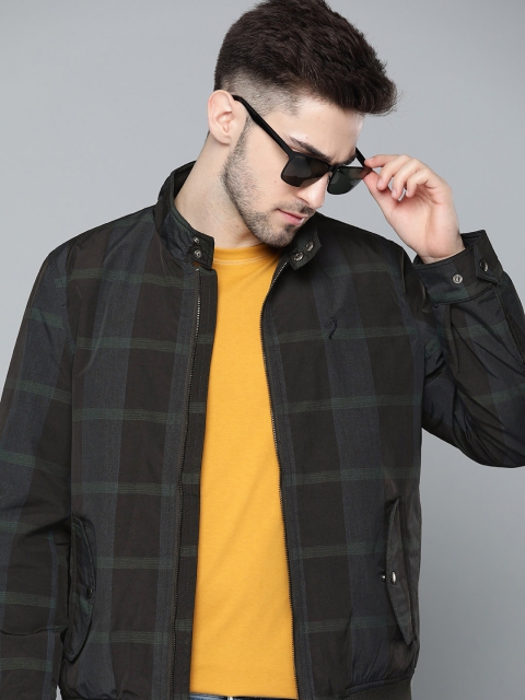 

Indian Terrain Men Black & Charcoal Grey Checked Bomber Jacket
