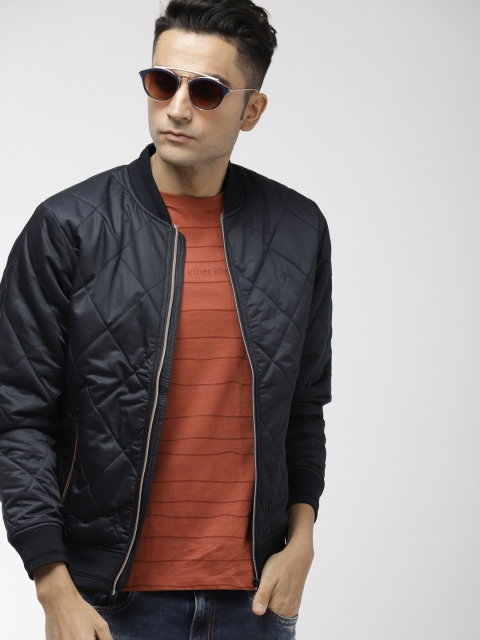 

Indian Terrain Men Navy Blue Solid Quilted Jacket