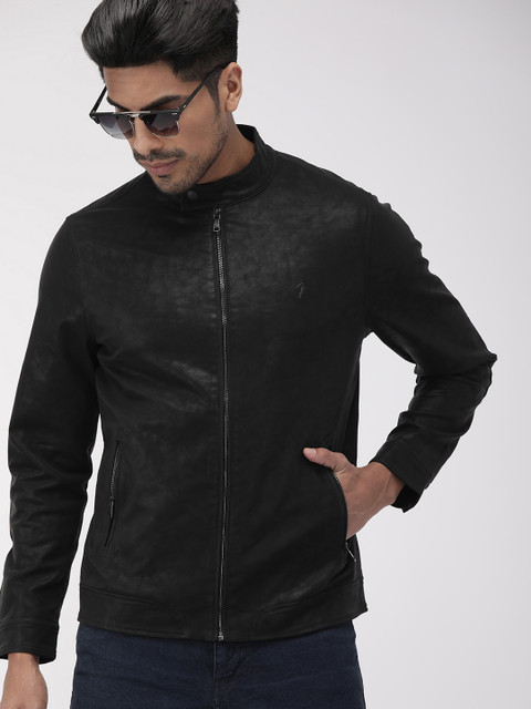 

Indian Terrain Men Black Solid Biker Jacket