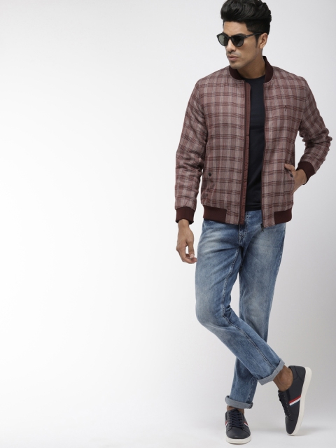 

Indian Terrain Men Burgundy Checked Bomber Jacket