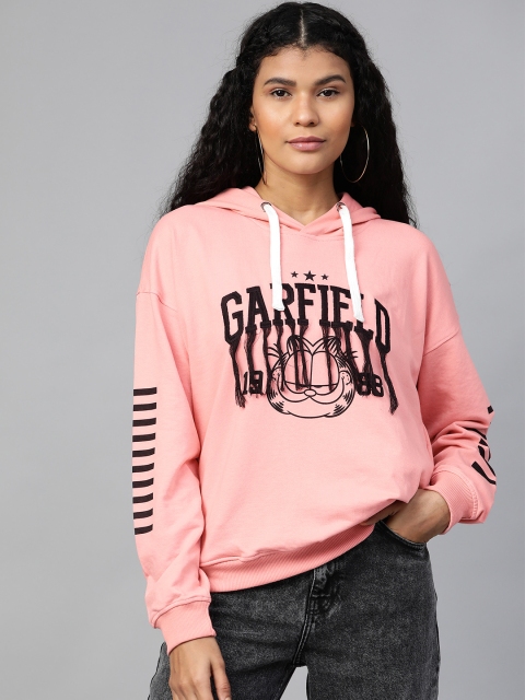 

Kook N Keech Garfield Women Pink & Black Printed Hooded Sweatshirt