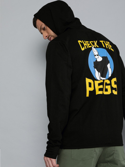 

Johnny Bravo by Kook N Keech Men Black Back Printed Hooded Sweatshirt
